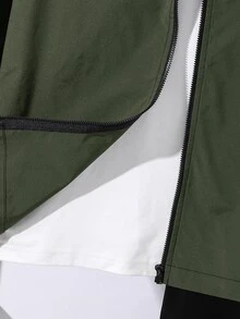 SHEIN 2pcs/Set Teen Boy Casual Sports Graphic Contrast Color Hoodie Jacket And Pants Set,Autumn/Winter - Army Green - View 9