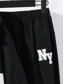 SHEIN 2pcs/Set Teen Boy Casual Sports Graphic Contrast Color Hoodie Jacket And Pants Set,Autumn/Winter - Black and White - View 6