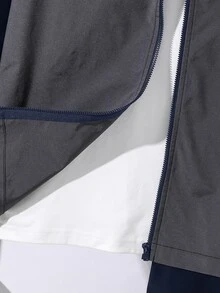 SHEIN 2pcs/Set Teen Boy Casual Sports Graphic Contrast Color Hoodie Jacket And Pants Set,Autumn/Winter - Navy Blue - View 9
