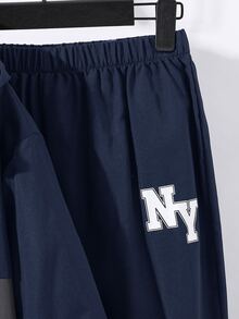 SHEIN 2pcs/Set Teen Boy Casual Sports Graphic Contrast Color Hoodie Jacket And Pants Set,Autumn/Winter - Navy Blue - View 6