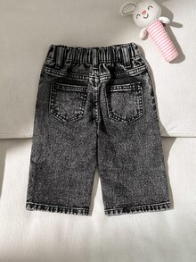 SHEIN Playful Pals 女嬰牛仔褲 柔軟棉質休閒款 彈性腰頭 五口袋式豹紋印花愛心補丁刺繡設計 灰色豹紋冬季款 - 淺灰色 - 查看 4