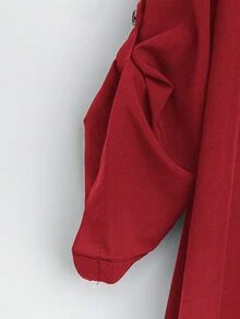 SHEIN Tall CURVE 大尺碼女款法式休閒夏季短袖V領長版洋裝 - 紅色 - 查看 4