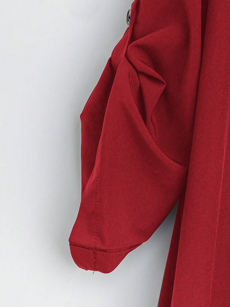 SHEIN Tall CURVE Plus Size Women French Casual Summer Short Sleeve V-Neck Tall Dress - Red - View 4