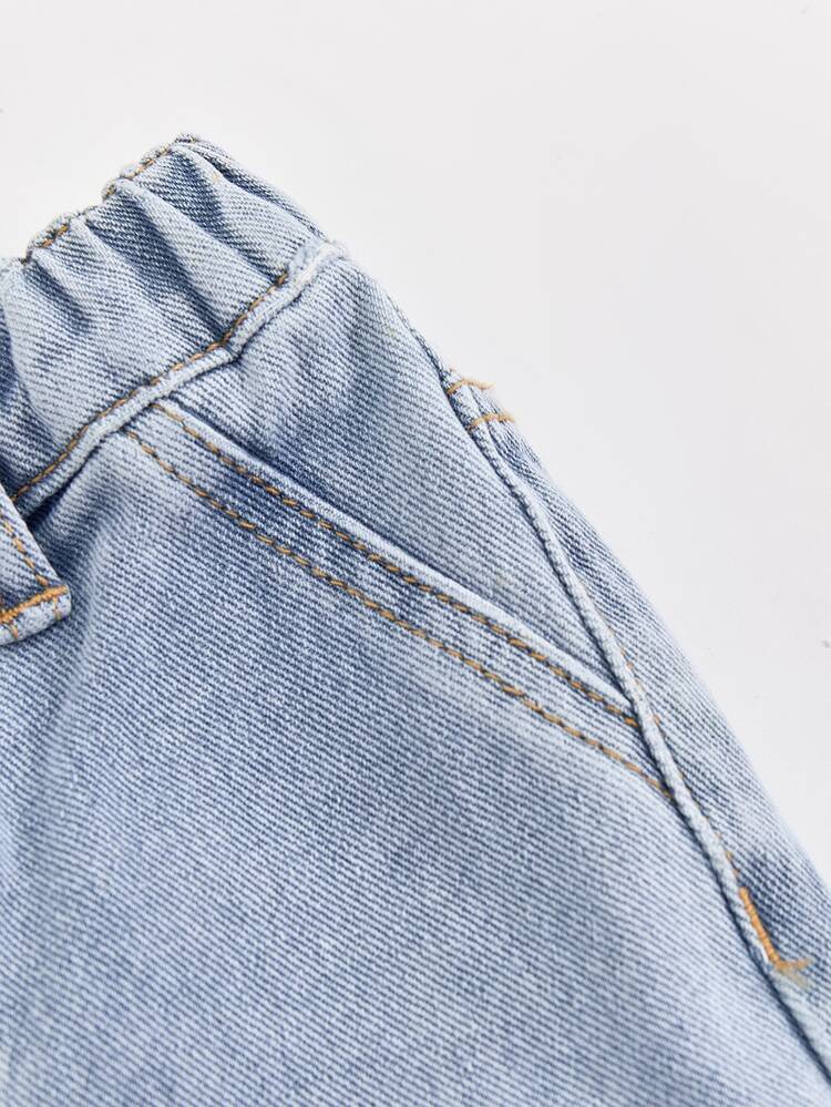 SHEIN Baby Boy Cool Street Style Fashionable Washed Effect Cargo Pocket Loose Fit Light Blue Denim Jeans Autumn Fall - Light Wash - View 7
