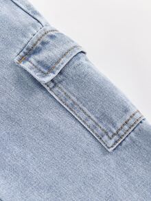 SHEIN Calça Denim Jeans Azul Claro com Efeito Lavado, Bolso Cargo, Ajuste Solto, Estilo de Rua Cool e Fashion para Bebê Menino, Outono - Lavagem clara - Visão 7