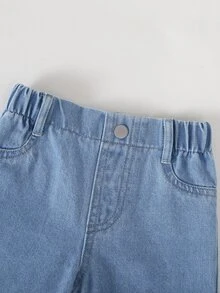SHEIN 嬰兒/男嬰休閒牛仔褲，柔軟丹寧布料，彈性腰頭，直筒褲腿，適合日常穿著，四季通用，秋季 - 淺色水洗藍 - 查看 7