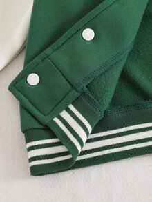 Playful Pals 2件組 幼兒男童運動大學夾克褲套裝 學院風 綠色米色 字母刺繡 長袖棒球領 標準版型 生日派對 秋季 大哥哥 活力款 - 綠色 - 查看 12