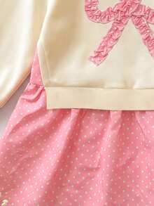 4-7 Years Old Girls 3D Bow Sweatshirt Dress 2 In 1, Fresh Cute Style, College Style Ruffle Hem Autumn/Winter Dress - Multicolor - View 3