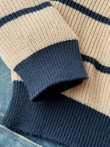 Sweater Pullover Lengan Panjang Bergaris dengan Kerah V untuk Remaja Perempuan, Cocok untuk Musim Semi, Gugur, dan Musim Dingin, Dapat Dipadukan dengan Celana Jeans, Jaket, dan Mantel Katun - MultiWarna - View 7