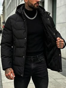 Manfinity Homme Halloween, Christmas, New Year, Gift Men's Long Sleeve Zip-Up Hooded Winter Jacket - Black - View 3