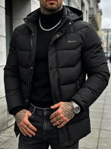 Manfinity Homme Halloween, Christmas, New Year, Gift Men's Long Sleeve Zip-Up Hooded Winter Jacket - Black - View 2