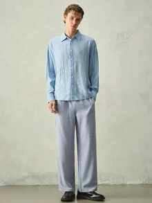 RONVEXI 男士純色休閒百搭日常旅行長褲 - 淺藍色 - 查看 5