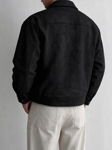DAZY Jaket dan Mantel Fleece Suede Hitam Polos Pria, Musim Gugur, Grunge - Hitam - View 2