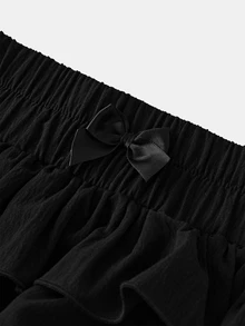 Tween Girls Plain Color Casual Fashion Skirt-Shorts - Black - View 4