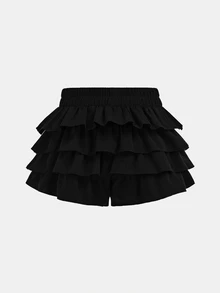 Tween Girls Plain Color Casual Fashion Skirt-Shorts - Black - View 3