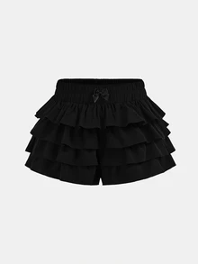 Tween Girls Plain Color Casual Fashion Skirt-Shorts - Black - View 1