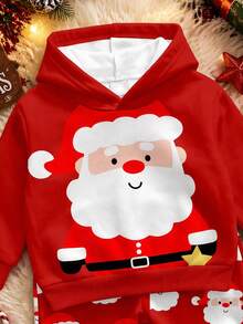 嬰兒連帽休閒舒適套裝，經典帥氣復古聖誕圖案印花，經典聖誕老人圖案印花，經典聖誕雪花圖案印花，適合秋冬，適合聖誕節 - 彩色 - 查看 5