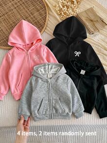 SHEIN 買1送1兒童女童2件組純色連帽寬鬆休閒衛衣，度假風休閒學院風，適合秋冬日常穿著 - 彩色 - 查看 5