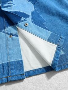 ROMWE MEN Street Life Men's Character Print Button Long Sleeve Denim Jacket - Blue - View 9