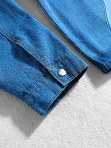 ROMWE MEN Street Life Men's Character Print Button Long Sleeve Denim Jacket - Blue - View 5