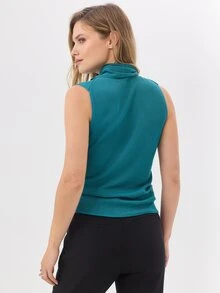 KÆRIA Hus 女款純色時尚極簡領口無袖針織上衣－青色－休閒、上班穿搭、場合、迪斯可、秋季、夏季、藍色、綠色 - 綠色 - 查看 2