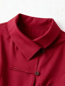 Celisse Women's Red Asymmetric Collar Button-Up Jacket, Elegant Commuter Style For Autumn/Winter - Red - View 4