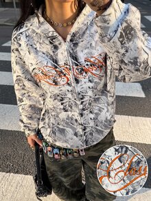 Coolane 女款與男款街頭風休閒復古運動衛衣，樹枝圖案刺繡，抓絨內裡，寬鬆連帽長袖運動衫 - 彩色 - 查看 3