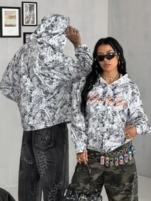 Coolane 女款與男款街頭風休閒復古運動衛衣，樹枝圖案刺繡，抓絨內裡，寬鬆連帽長袖運動衫 - 彩色 - 查看 5