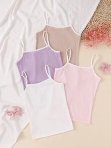 SHEIN 4件組隨機款 冬季青少年女孩柔軟舒適背心上衣，粉色、白色、卡其色、紫色，可當內搭或外穿，可愛寬鬆款 - 彩色 - 查看 3