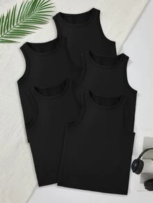 5pcs/Pack Tween Boy Comfortable Casual Sleeveless Undershirts Autumn Fall - Black - View 5
