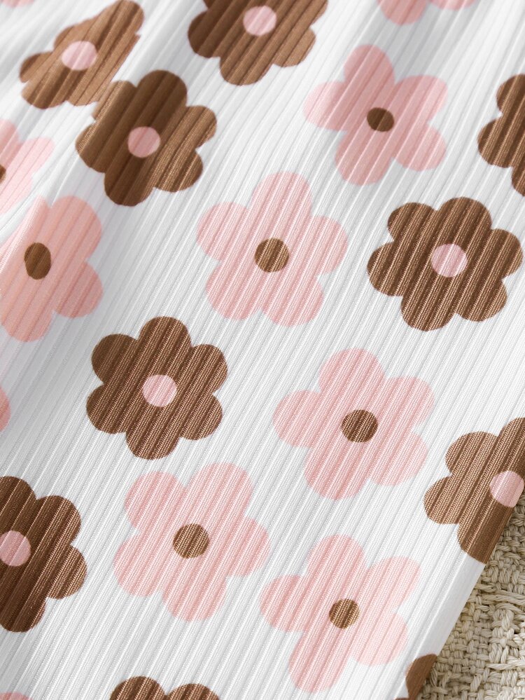 SHEIN 3pcs Newborn Baby Girl Fall Footed Pants Set, Solid Color Floral Small Print, Infant Leggings Bottoms Outfit Brown Y2k Baby Phat Farmer Bingo - Brown - View 5