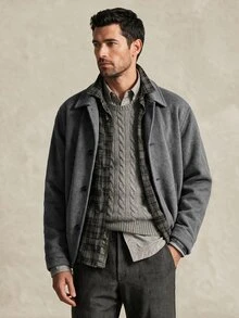 Lornavo Men's Long Sleeve Single-Breasted Casual Commuter Shacket, Formal - Light Grey - View 7