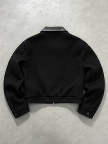 STYNVO Men's Patchwork PU Leather Lapel Long Sleeve Zipper Front Jacket - Black - View 2