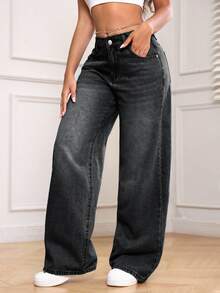 Jeanoix Plus Size Women's Non-Stretch Denim Jeans Casual Fashion Chain Decor Design Straight Leg Pants Cowboy For Women - Dark Grey - View 5
