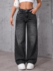 Jeanoix Plus Size Women's Non-Stretch Denim Jeans Casual Fashion Chain Decor Design Straight Leg Pants Cowboy For Women - Dark Grey - View 2