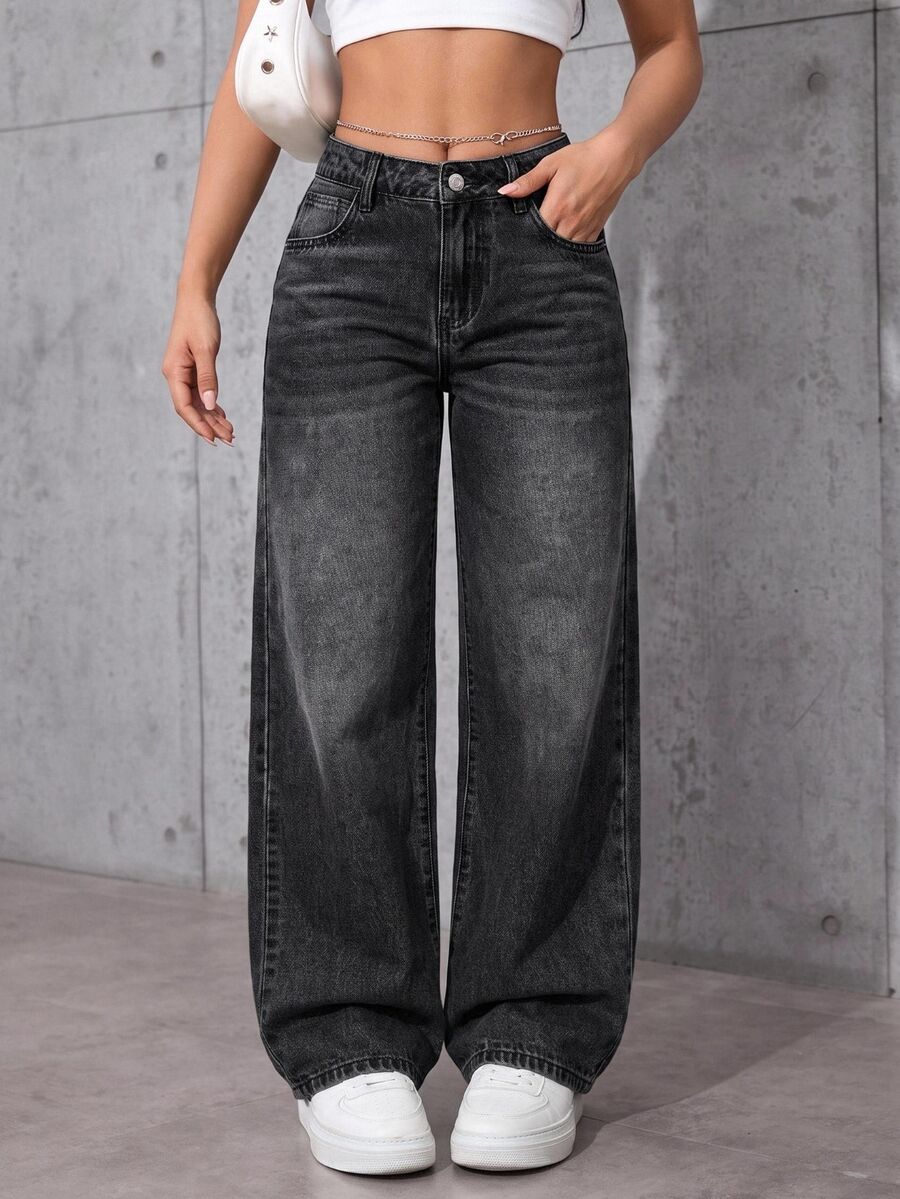 Jeanoix Plus Size Women's Non-Stretch Denim Jeans Casual Fashion Chain Decor Design Straight Leg Pants Cowboy For Women