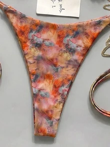 Swim Vcay 女款夏季海灘度假塗鴉印花掛脖綁帶露背性感丁字比基尼套裝 - 彩色 - 查看 6