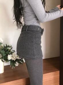 DAZY Women's Solid Color Wool Blend Elegant Skirt - Grey - View 4