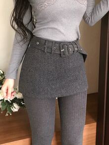 DAZY Women's Solid Color Wool Blend Elegant Skirt - Grey - View 3
