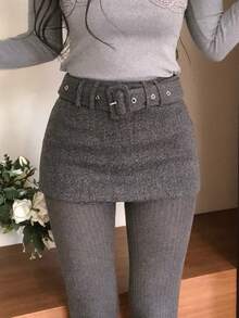 DAZY Women's Solid Color Wool Blend Elegant Skirt - Grey - View 1