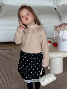 DAZY Infant/Toddler (Girl) Round Neck Ruffle Trim Casual Long Sleeve Spring/Autumn Top - Apricot - View 1