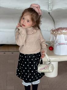 DAZY Infant/Toddler (Girl) Round Neck Ruffle Trim Casual Long Sleeve Spring/Autumn Top - Apricot - View 3