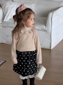 DAZY Infant/Toddler (Girl) Round Neck Ruffle Trim Casual Long Sleeve Spring/Autumn Top - Apricot - View 5