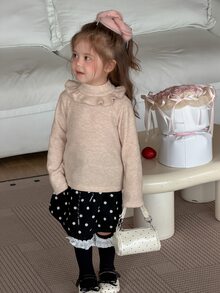 DAZY Infant/Toddler (Girl) Round Neck Ruffle Trim Casual Long Sleeve Spring/Autumn Top - Apricot - View 2