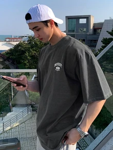 DAZY Summer Letter Print Crew Neck Dark Gray Men's T-Shirt - Grey - View 6