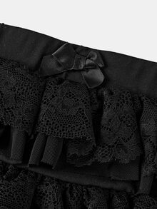 Maija Kids Maija Kids Tween Girl Balletcore Sweet Bow Kawaii Mesh Contrast Lace Ruffle Trim Elistic Waist Micro Mini Shorts Summer Shorts Beach Holiday - Black - View 4