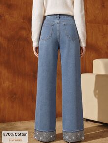 Anewsta Women's Casual Everyday Denim Jeans With Pockets And Buttons - Blue - View 2