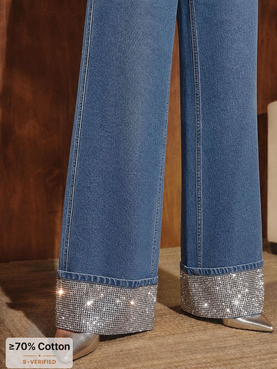 Anewsta Women's Casual Everyday Denim Jeans With Pockets And Buttons - Blue - View 1