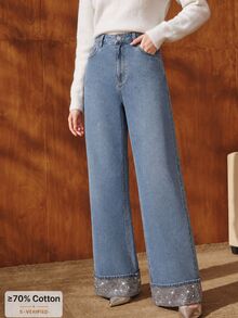 Anewsta Women's Casual Everyday Denim Jeans With Pockets And Buttons - Blue - View 5