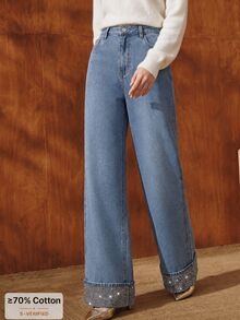 Anewsta Women's Casual Everyday Denim Jeans With Pockets And Buttons - Blue - View 7